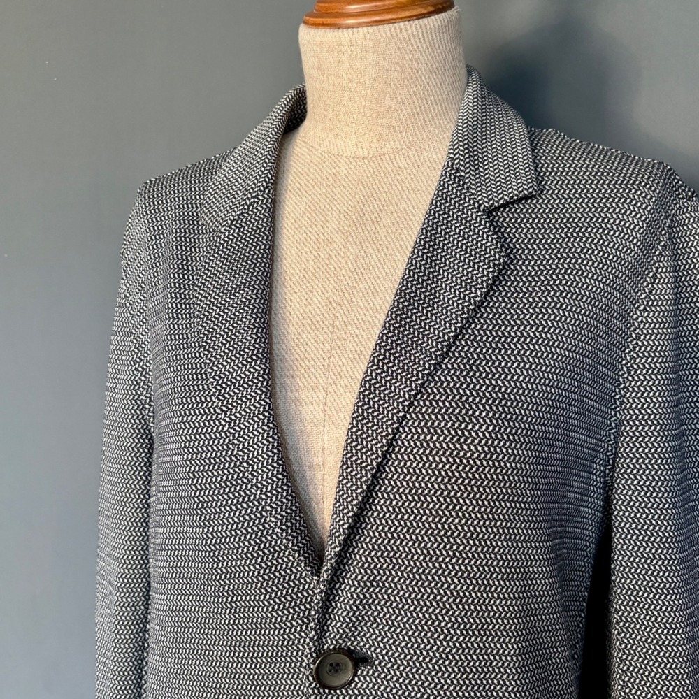Giorgio Armani Black Label - Herringbone Knit Navy Blazer | Sz 48 | 3 Button - Picture 1 of 10